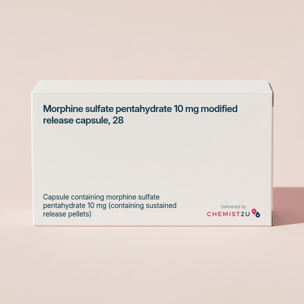 White plastic cylindrical medication container with Chemist2U logo.