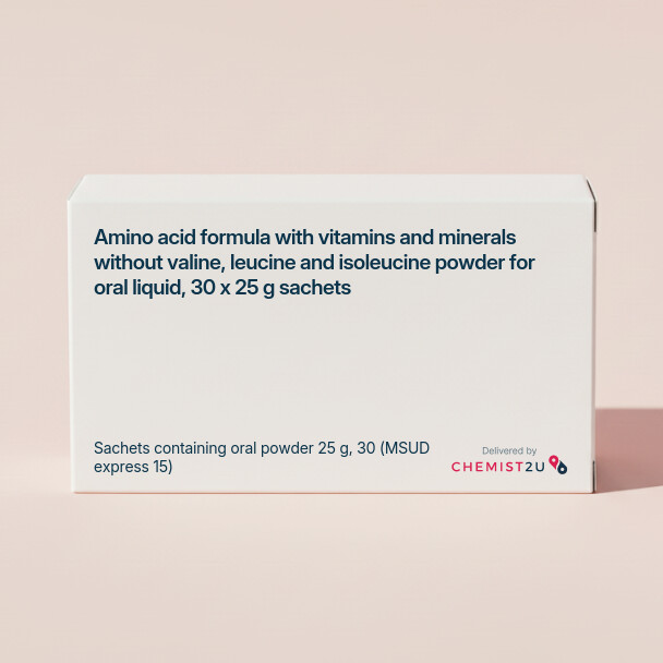 White plastic cylindrical medication container with Chemist2U logo.