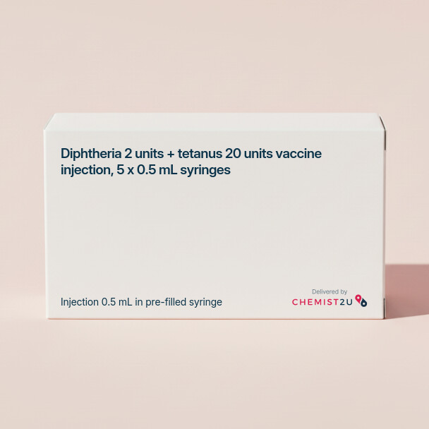 White plastic cylindrical medication container with Chemist2U logo.