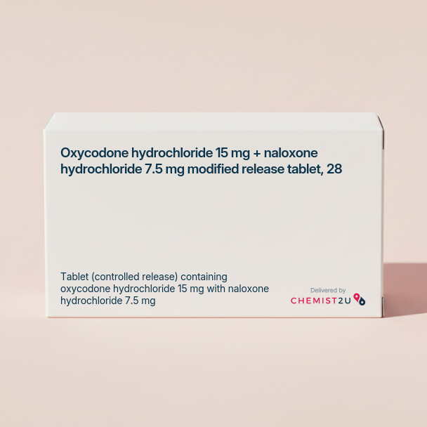 White plastic cylindrical medication container with Chemist2U logo.