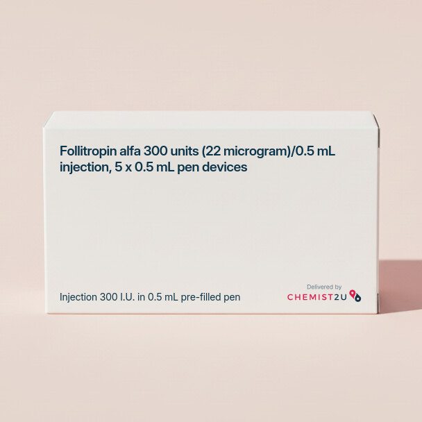 White plastic cylindrical medication container with Chemist2U logo.