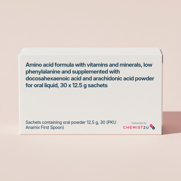 White plastic cylindrical medication container with Chemist2U logo.