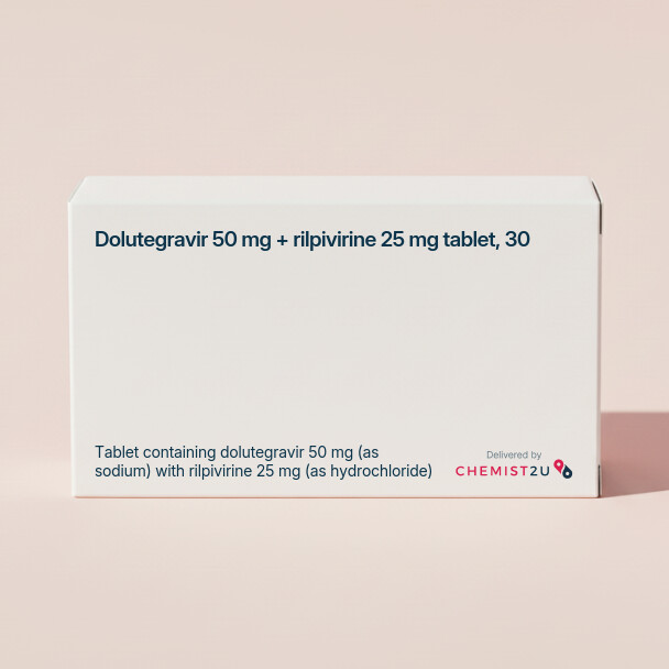 White plastic cylindrical medication container with Chemist2U logo.