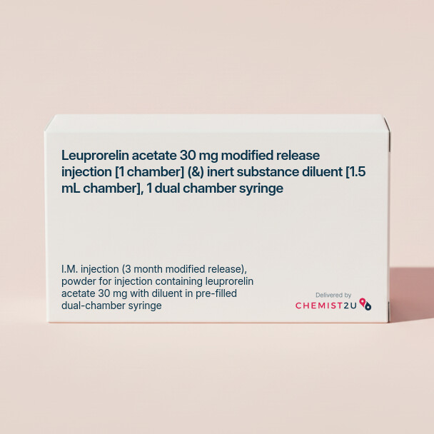 White plastic cylindrical medication container with Chemist2U logo.