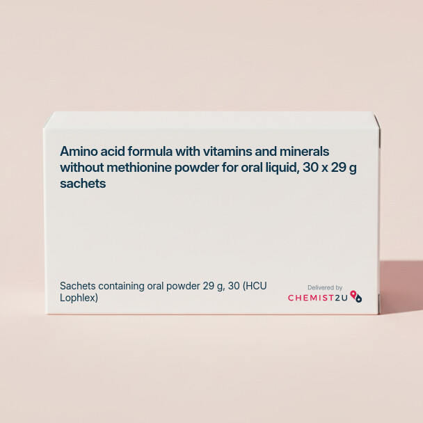 White plastic cylindrical medication container with Chemist2U logo.