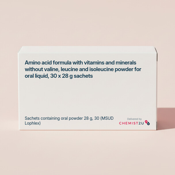 White plastic cylindrical medication container with Chemist2U logo.