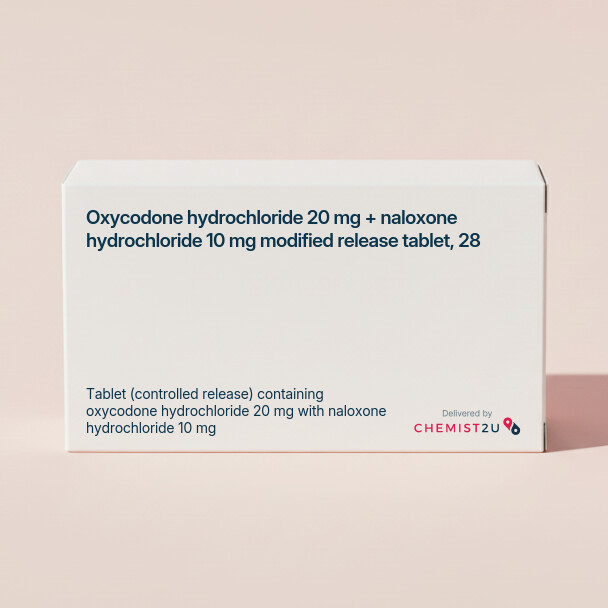 White plastic cylindrical medication container with Chemist2U logo.