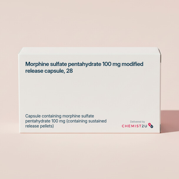 White plastic cylindrical medication container with Chemist2U logo.