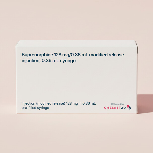 White plastic cylindrical medication container with Chemist2U logo.