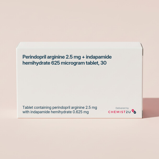 White plastic cylindrical medication container with Chemist2U logo.