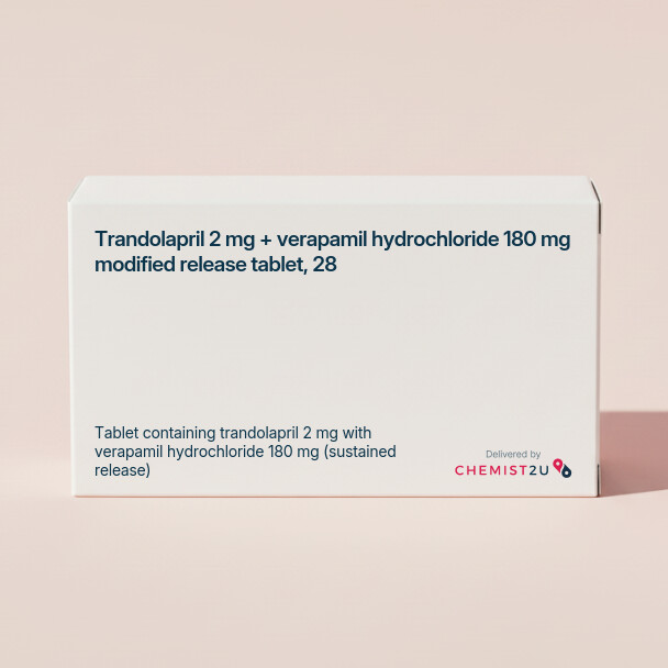 White plastic cylindrical medication container with Chemist2U logo.