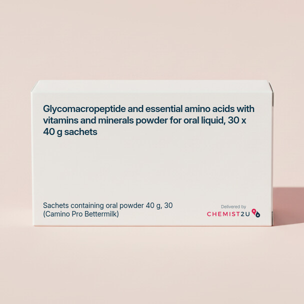 White plastic cylindrical medication container with Chemist2U logo.