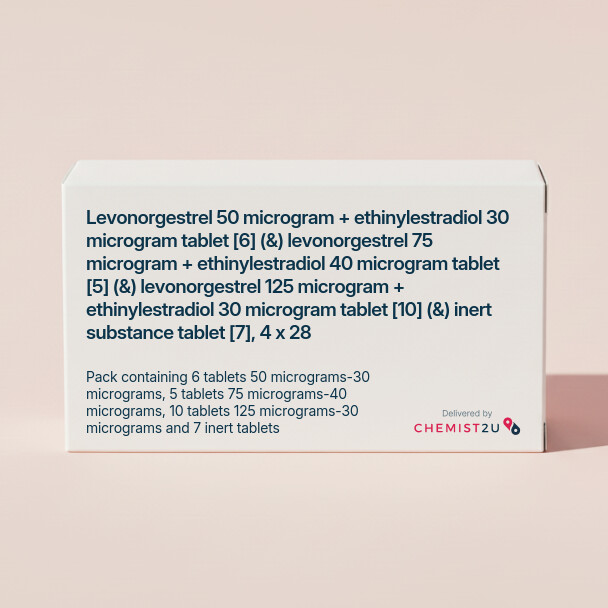 White plastic cylindrical medication container with Chemist2U logo.