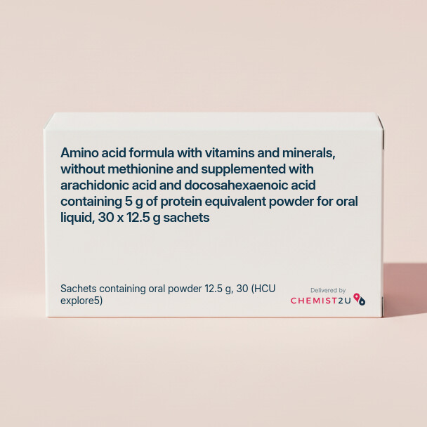 White plastic cylindrical medication container with Chemist2U logo.