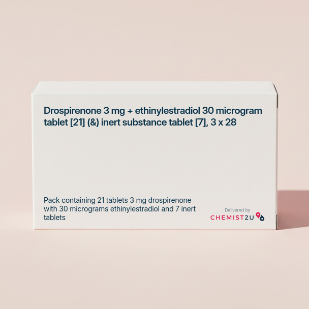 White plastic cylindrical medication container with Chemist2U logo.