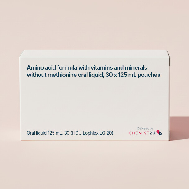 White plastic cylindrical medication container with Chemist2U logo.