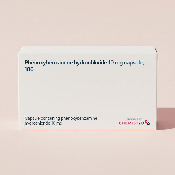 White plastic cylindrical medication container with Chemist2U logo.