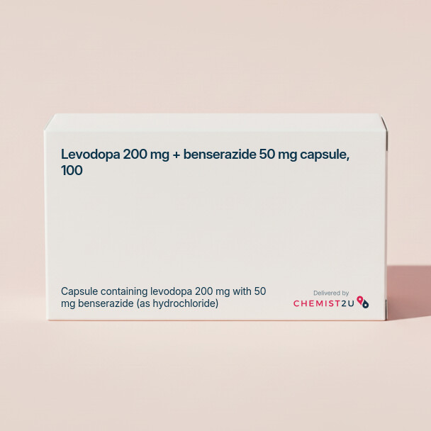 White plastic cylindrical medication container with Chemist2U logo.