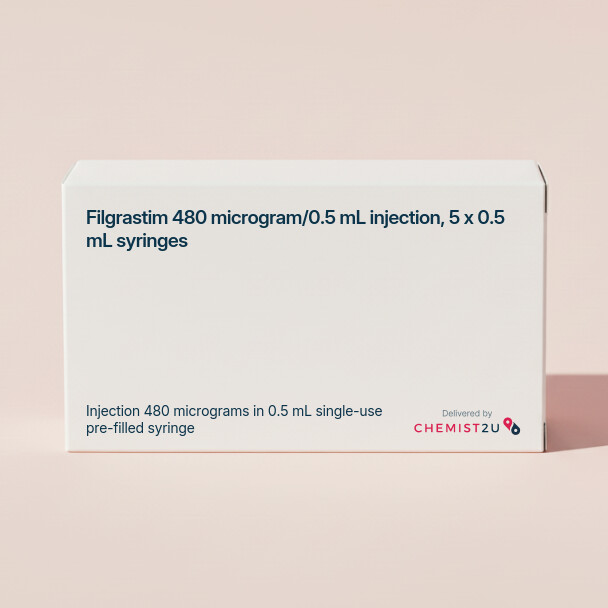 White plastic cylindrical medication container with Chemist2U logo.