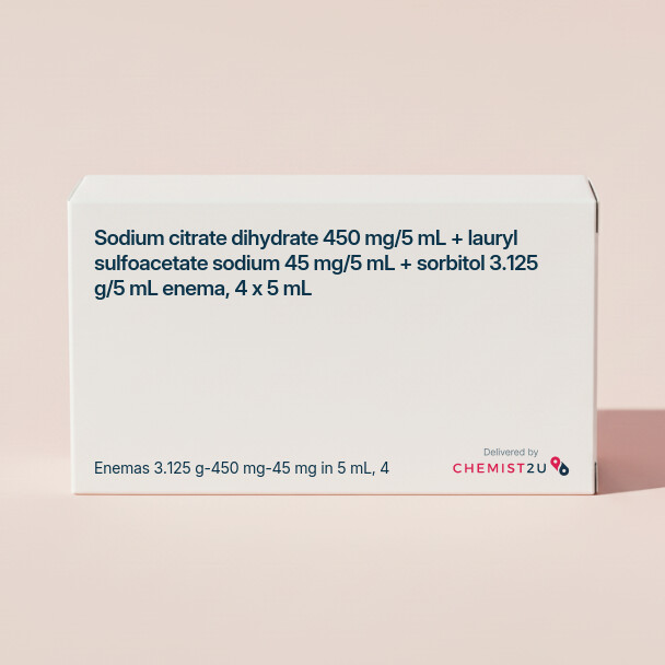 White plastic cylindrical medication container with Chemist2U logo.