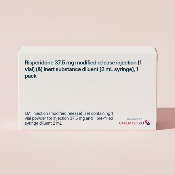 White plastic cylindrical medication container with Chemist2U logo.