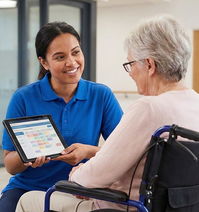 verify A courier delivering a Chemist2U-branded bag containing medications to a customer.