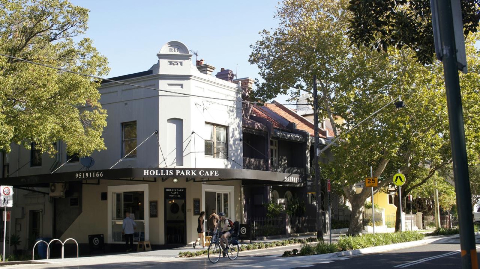 Hollis Park Cafe on a leafy Newtown corner, heritage 1882 terrace building in the Inner West of Sydney