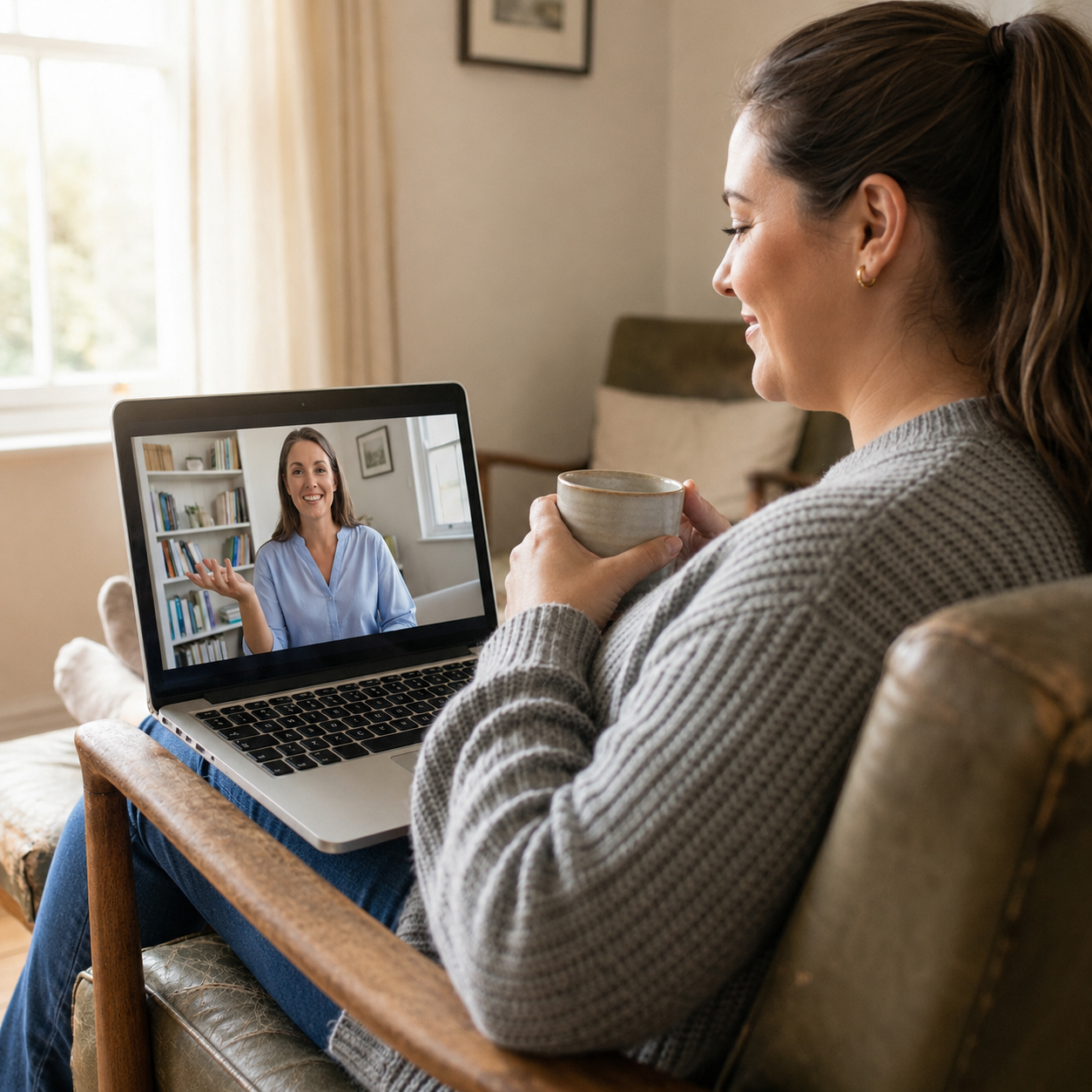 Woman on telehealth consultation with healthcare practitioner